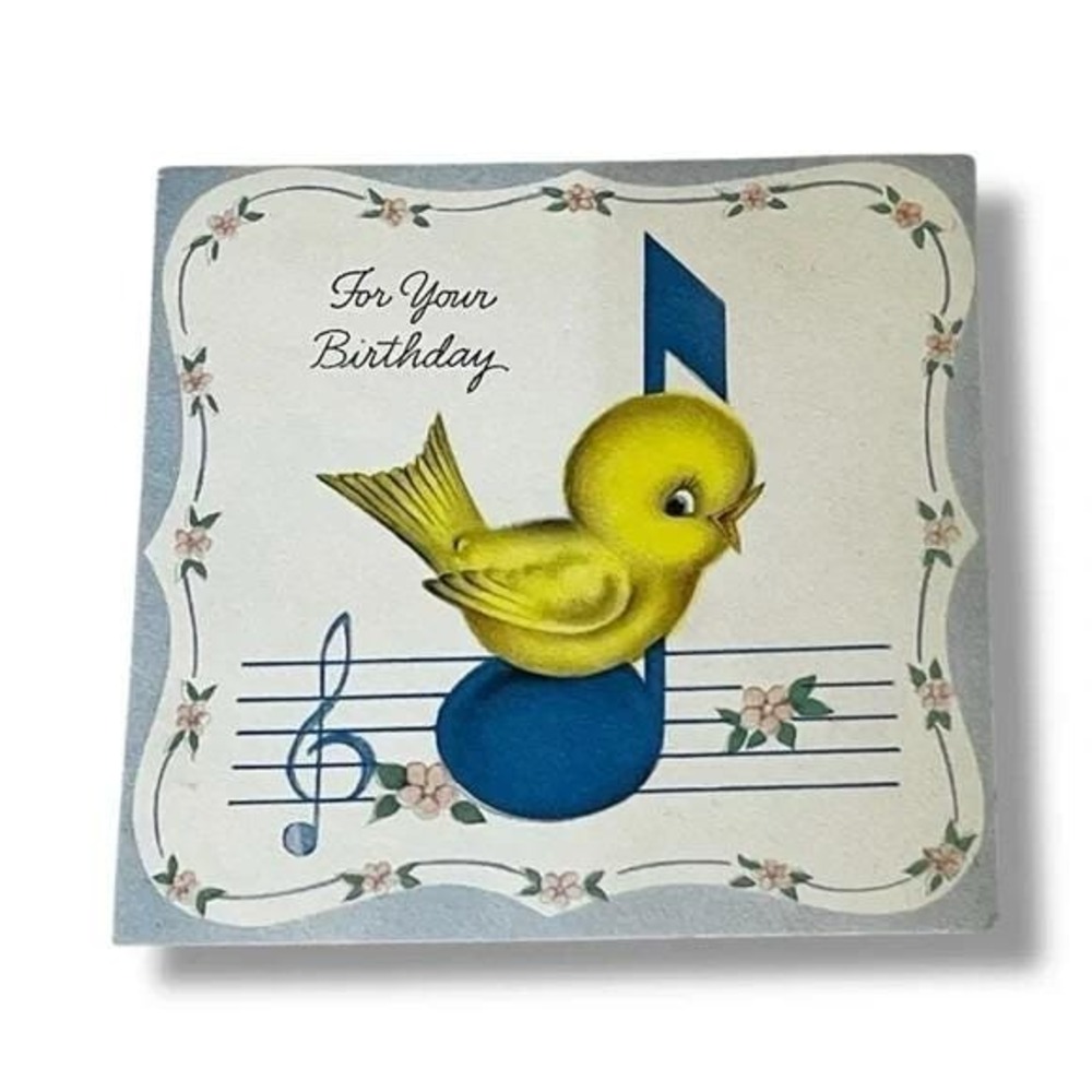 Hallmark For Your Birthday Bird on Music Note c1941 Vintage Greeting Card EBX